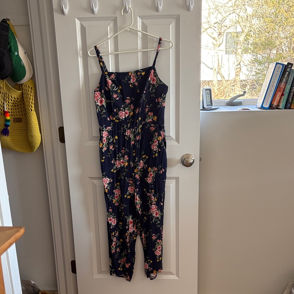 Old Navy Navy Floral Spaghetti-Strap Jumpsuit
